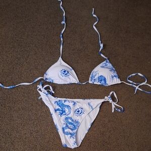 SHEIN Blue and White Bikini Set